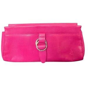 New 1990's Vintage Ralph Lauren Faux Leather Hot Pink Clutch Handbag